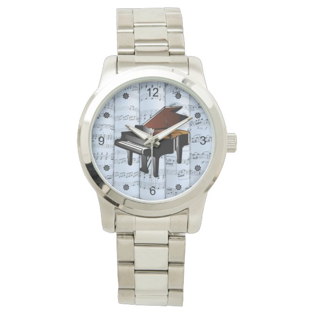 Piano ~ Rolled Lakan Music ~ Blue Tint Background Armbandsur (Framsida)