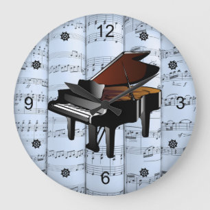 Piano ~ Rolled Lakan Music ~ Blue Tint Background Stor Klocka