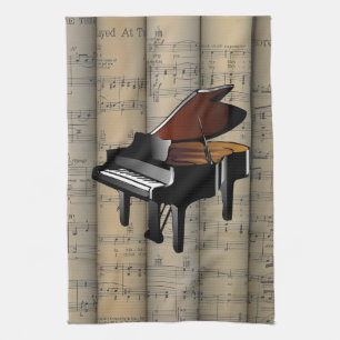 Piano~ rullade musikal för notbladbakgrunds~ kökshandduk
