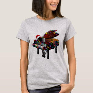 Piano Santa Hat Julgran Funny Music Kärlek T Shirt