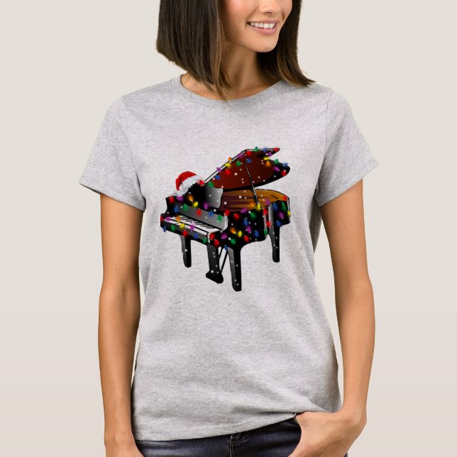 Piano Santa Hat Julgran Funny Music Kärlek T Shirt (Framsida)