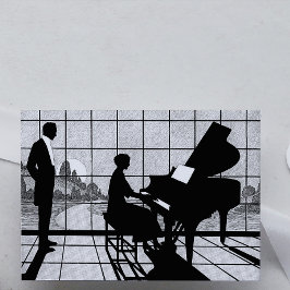 Piano Siluett Art Deco Stil | Svart och Vit Kort