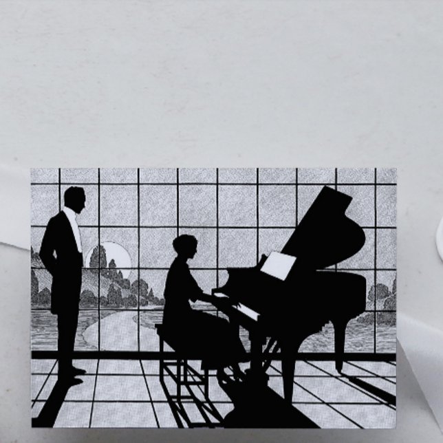 Piano Siluett Art Deco Stil | Svart och Vit  Kort (Skapare uppladdad)