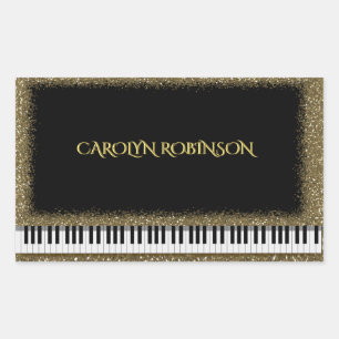 Piano Skäl Guld Faux Glitter Sticker Rektangulärt Klistermärke