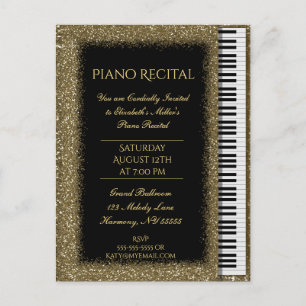 Piano Skäl Guld Glitter Baby Grand Inbjudan Vykort