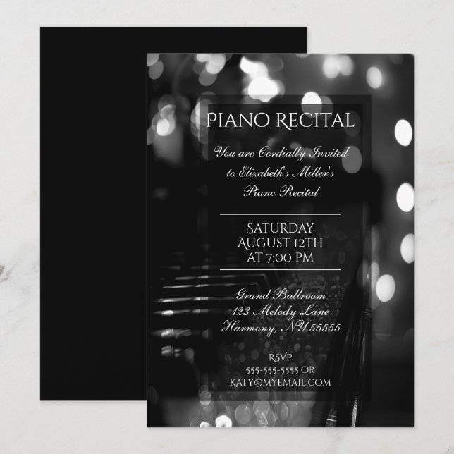 Piano-skäl med Bokeh Ljus Inbjudningar (Fram/baksida)