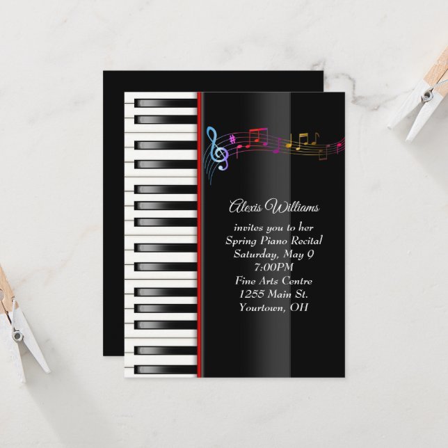 Piano-skäl med Rainbow Musik noter Inbjudningar (Fram/Back In Situ)