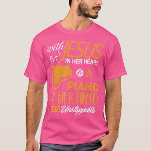 Piano skjorta med Jesus i hennes hjärta pianist kv T Shirt