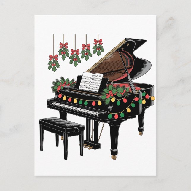 Piano spelar Xmas belysning Santa spelar  Helg Vykort (Framsida)