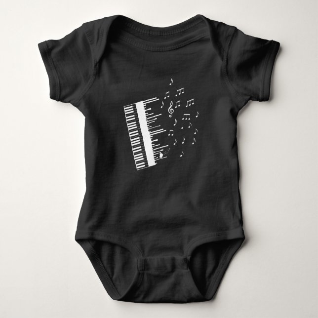 Piano Spelare i Musik noter Bird Pianist T Shirt (Framsida)