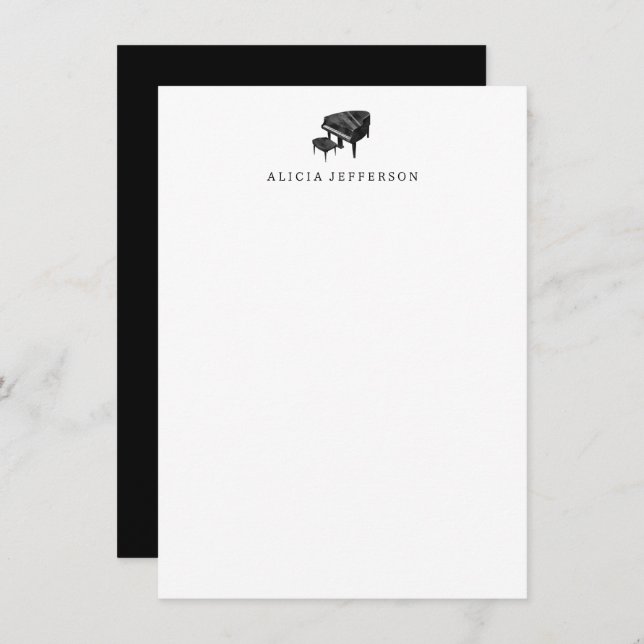 Piano Stationery - Personlig Piano Note Cards Anteckningskort (Fram/baksida)