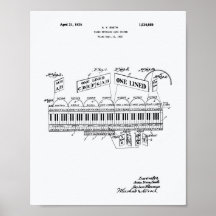 Piano Tangentbord 1925 Patent Art White Papper