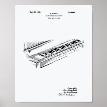 Piano Tangentbord 1925 Patent Art White Papper