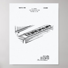 Piano Tangentbord 1925 Patent Art White Papper Poster