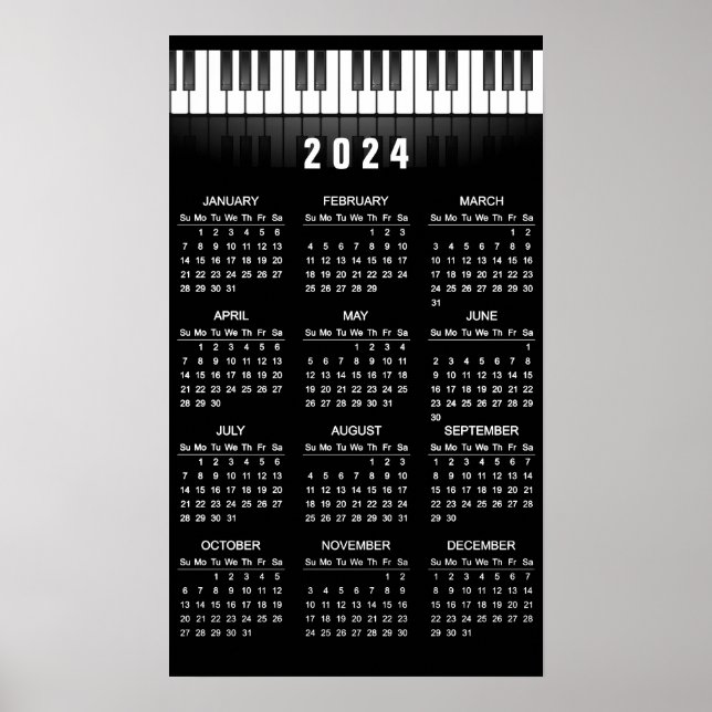 Piano tangentbord 2024 Väggkalender Affisch (Framsidan)