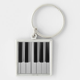 Piano Tangentbord Anpassningsbar Keychain Fyrkantig Silverfärgad Nyckelring