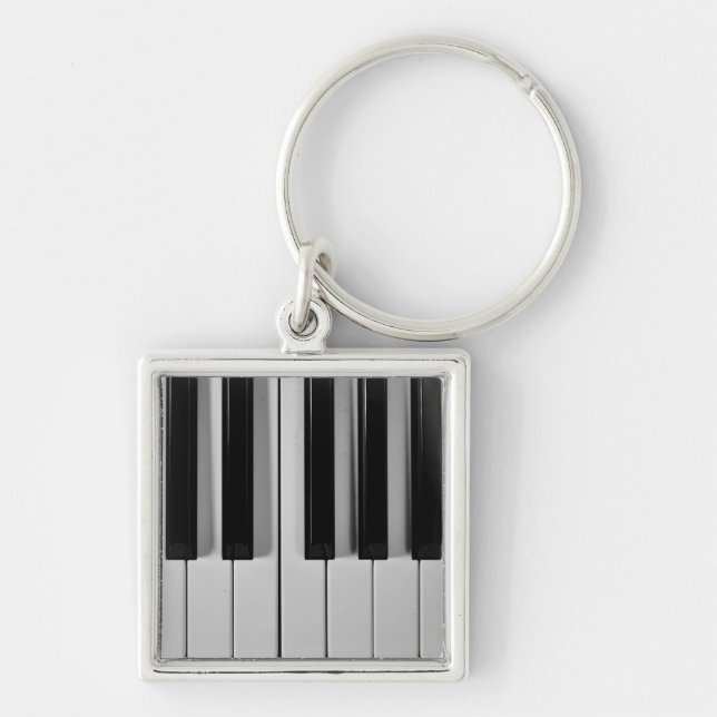 Piano Tangentbord Anpassningsbar Keychain Fyrkantig Silverfärgad Nyckelring (Framsidan)