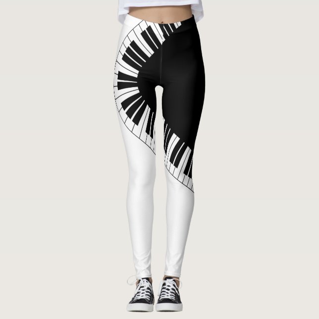 Piano Tangentbord Black and White Music Design Leggings (Framsida)