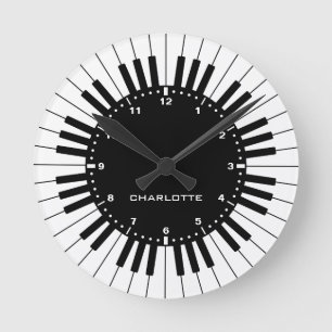Piano Tangentbord Black and White Rund Klocka