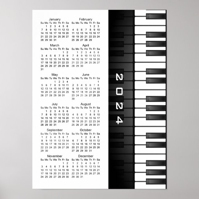 Piano tangentbord design 2024 väggkalender affisch (Framsidan)