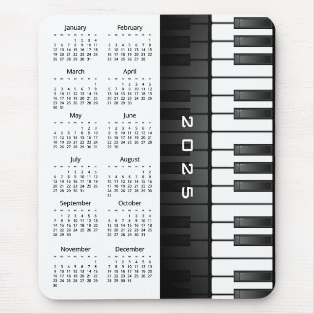 Piano Tangentbord Design 2025 Calendar Mousepad Musmatta (Framsidan)