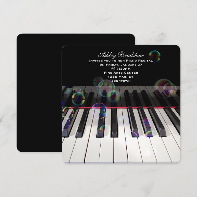 Piano Tangentbord med Bubbles för skäl Inbjudningar (Fram/baksida)