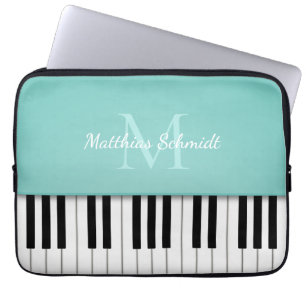 Piano Tangentbord Monogrammed Personlig Aqua Laptop Fodral