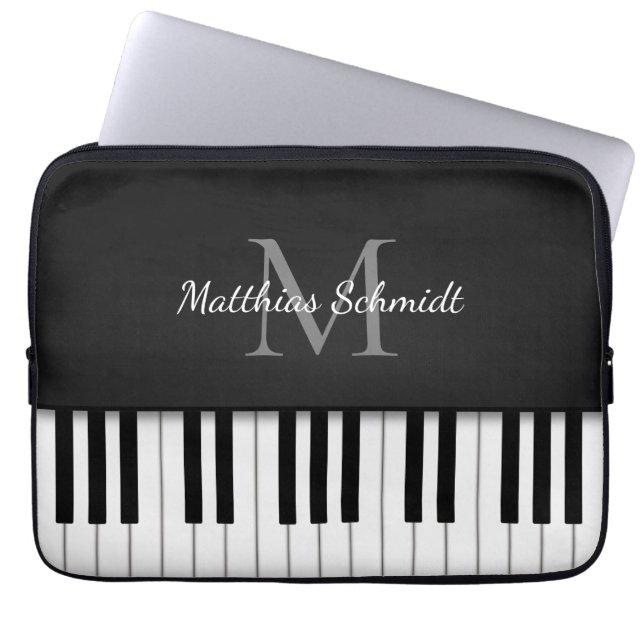 Piano Tangentbord Monogrammed Personlig Black Laptop Fodral (Framsidan)