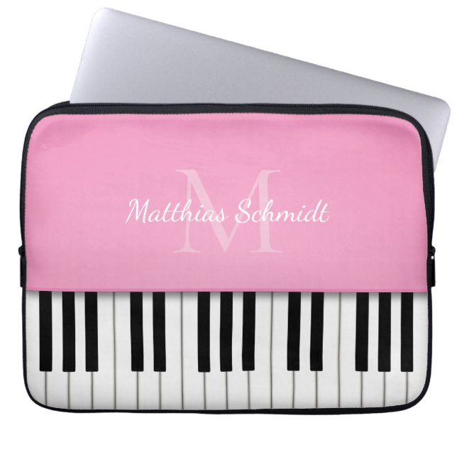 Piano Tangentbord Monogrammed Personlig Rosa Laptop Fodral (Framsidan)