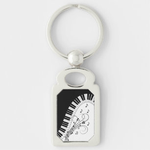 Piano Tangentbord Music Design Rektangulärt Silverfärgad Nyckelring