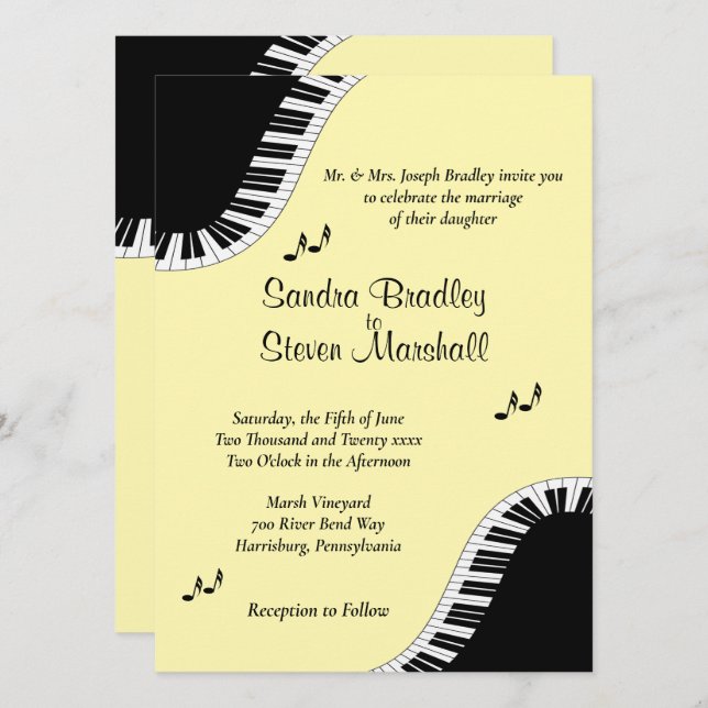 Piano Tangentbord Music OSA med Menu Gult Inbjudningar (Fram/baksida)