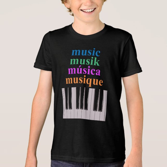 Piano Tangentbord Music Text på Många T Shirt (Framsida)