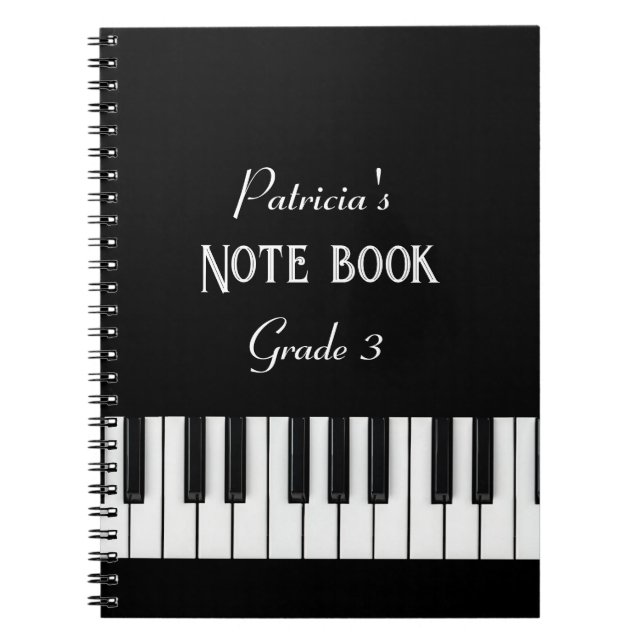 Piano Tangentbord och anpassade, svart och vit Anteckningsbok (Framsidan)