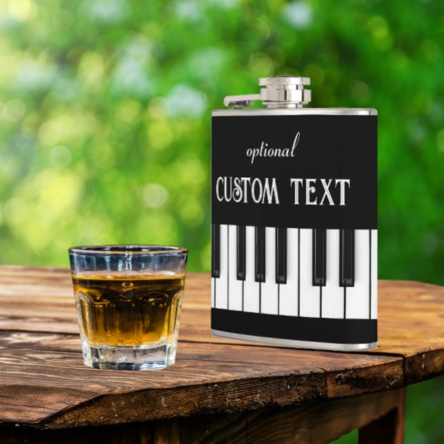 Piano Tangentbord och anpassade, svart och vit Fickplunta (Piano keyboard hip flask with optional text)