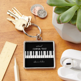 Piano Tangentbord och anpassade, svart och vit Fyrkantig Silverfärgad Nyckelring