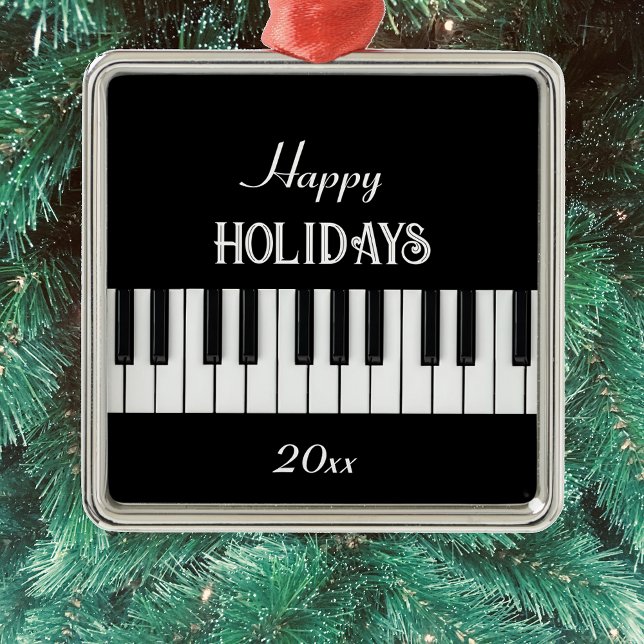 Piano Tangentbord och anpassade, svart och vit Julgransprydnad Metall (piano keyboard customizable Christmas decor )