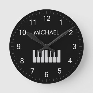 Piano Tangentbord Personlig Musician's black Rund Klocka