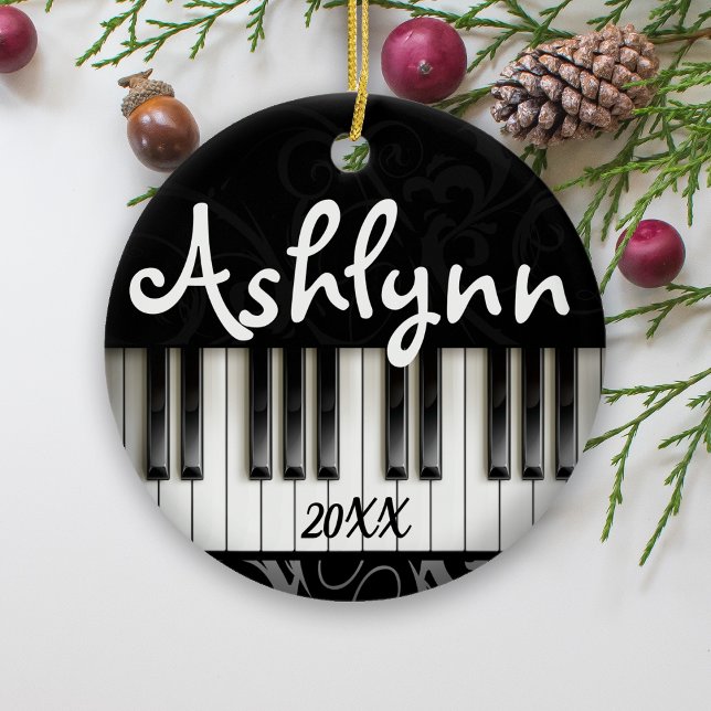 Piano Tangentbord Personlig Pianist Musician Gift Julgransprydnad Keramik (Custom name piano keyboard ornament gift)