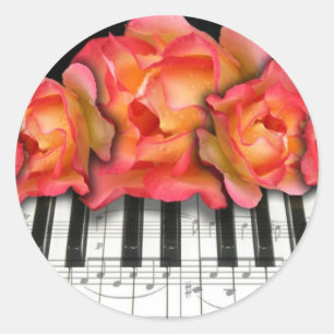 Piano Tangentbord Ro och Musik noter Runt Klistermärke