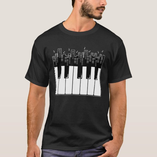 Piano Tangentbord Skyline Pianist Music Älskare Te T Shirt (Framsida)