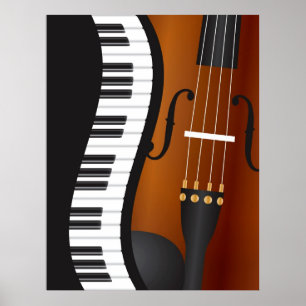 Piano Tangentbord Vågigt Gräns med Violin Poster
