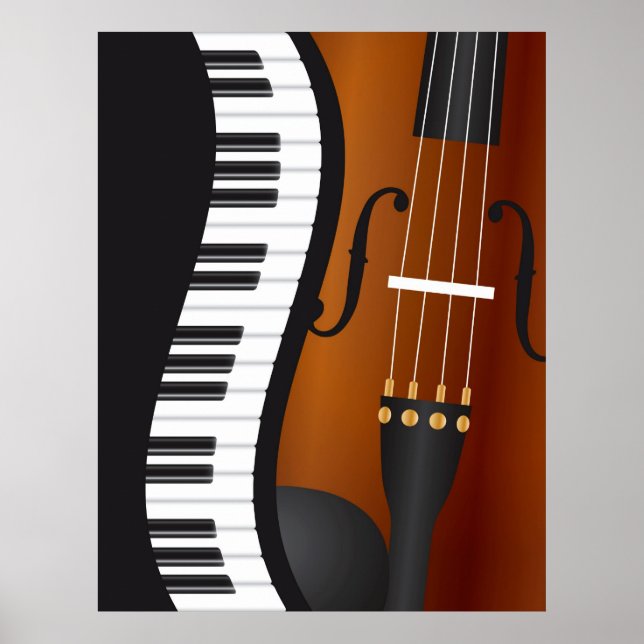 Piano Tangentbord Vågigt Gräns med Violin Poster (Framsidan)