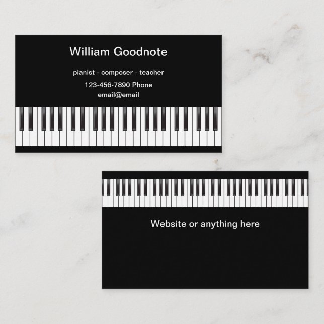 Piano Teacher Composer Pianist Theme Visitkort (Fram/baksida)