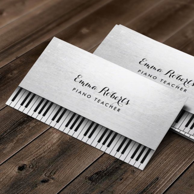 Piano Teacher Elegant White Music Visitkort (Skapare uppladdad)