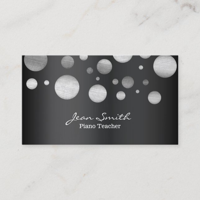 Piano Teacher Modern Silver Polka dots Visitkort (Framsida)