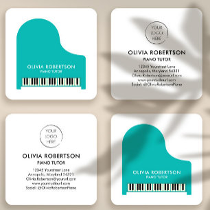 Piano Teacher, Music Studio, Piano Tutor, Pianist Fyrkantigt Visitkort
