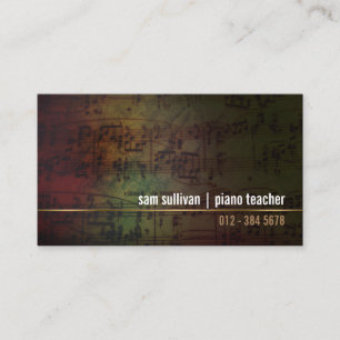 Piano Teacher Musician Grunge Musik noter Visitkort