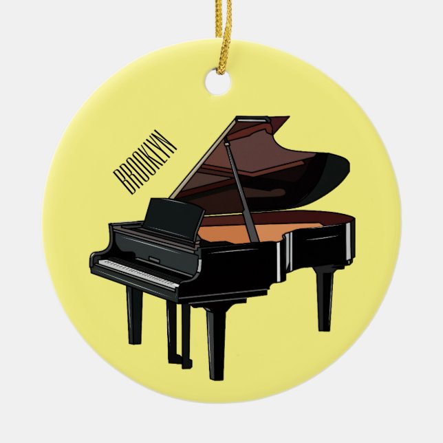 Piano-tecknad illustration julgransprydnad keramik (Framsidan)