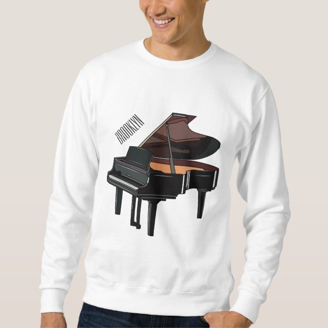 Piano-tecknad illustration lång ärmad tröja (Framsida)