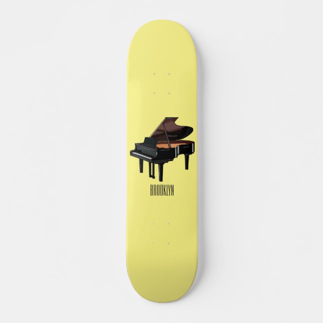 Piano-tecknad illustration mini skateboard bräda 18,5 cm (Framsida)
